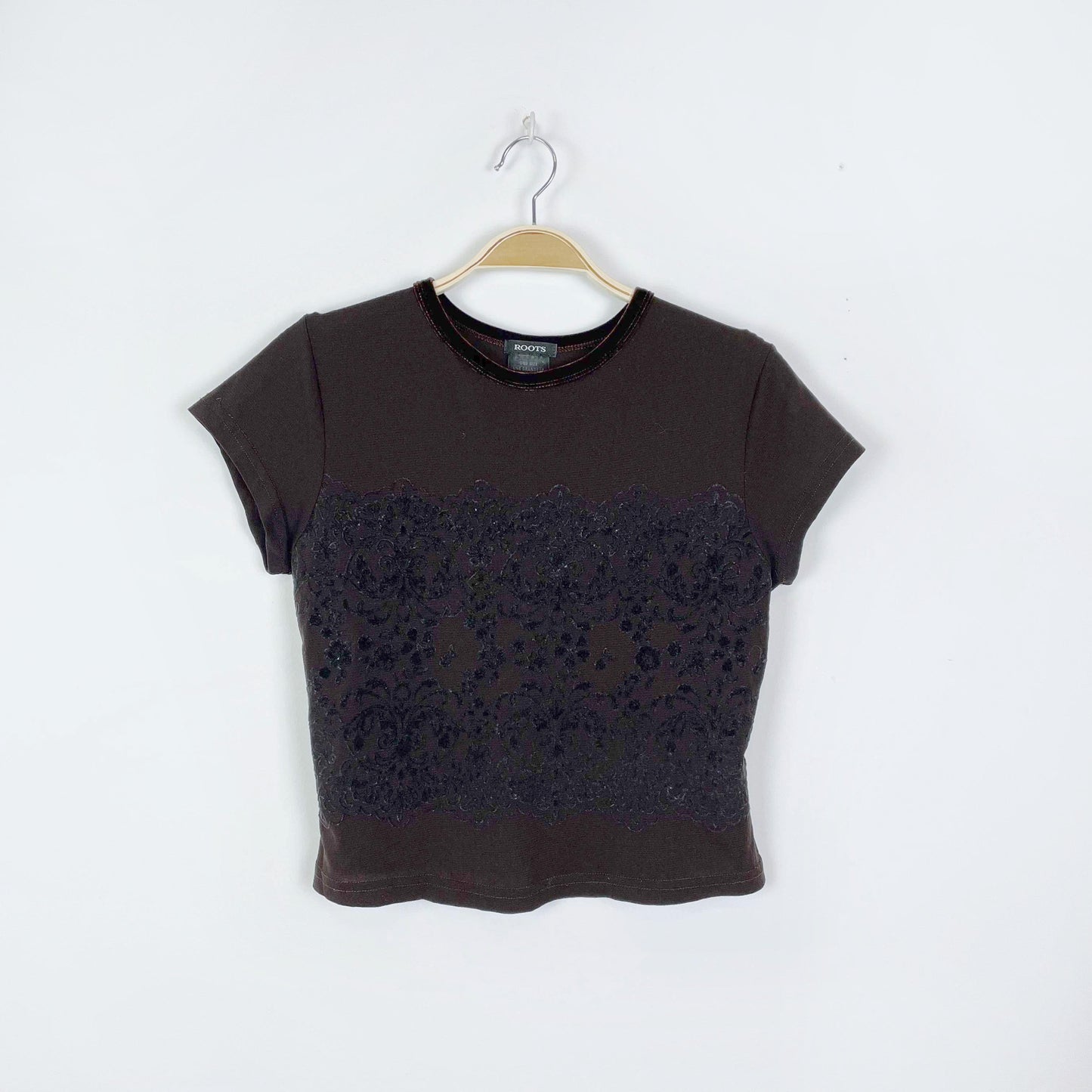 vintage 00s roots sheer flocked velvet tee - one size