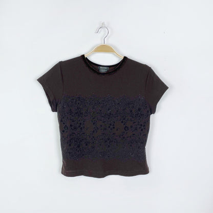 vintage 00s roots sheer flocked velvet tee - one size