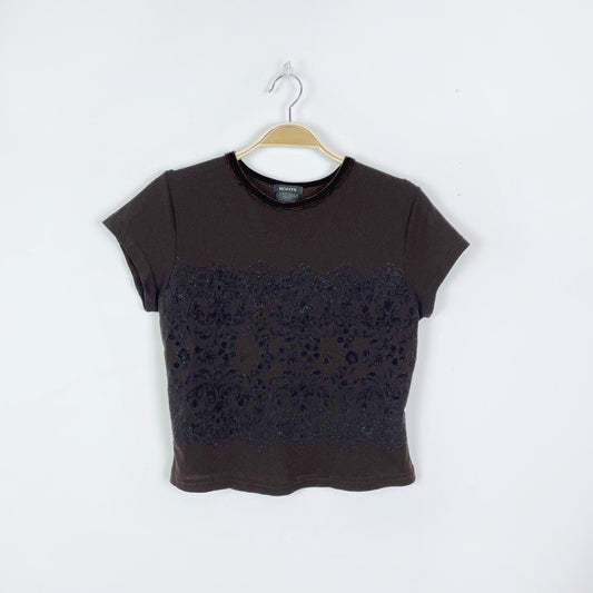 vintage 00s roots sheer flocked velvet tee - one size