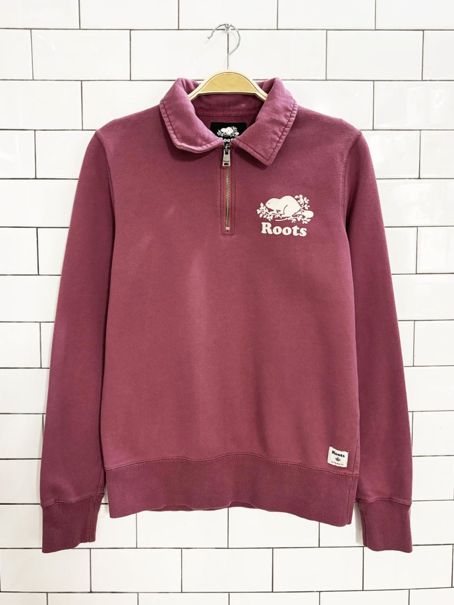 roots 2020 pink 1/4 zip cooper sweatshirt - good market thrift store