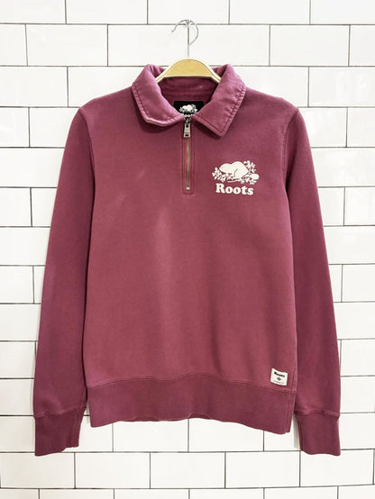roots 2020 pink 1/4 zip cooper sweatshirt - good market thrift store