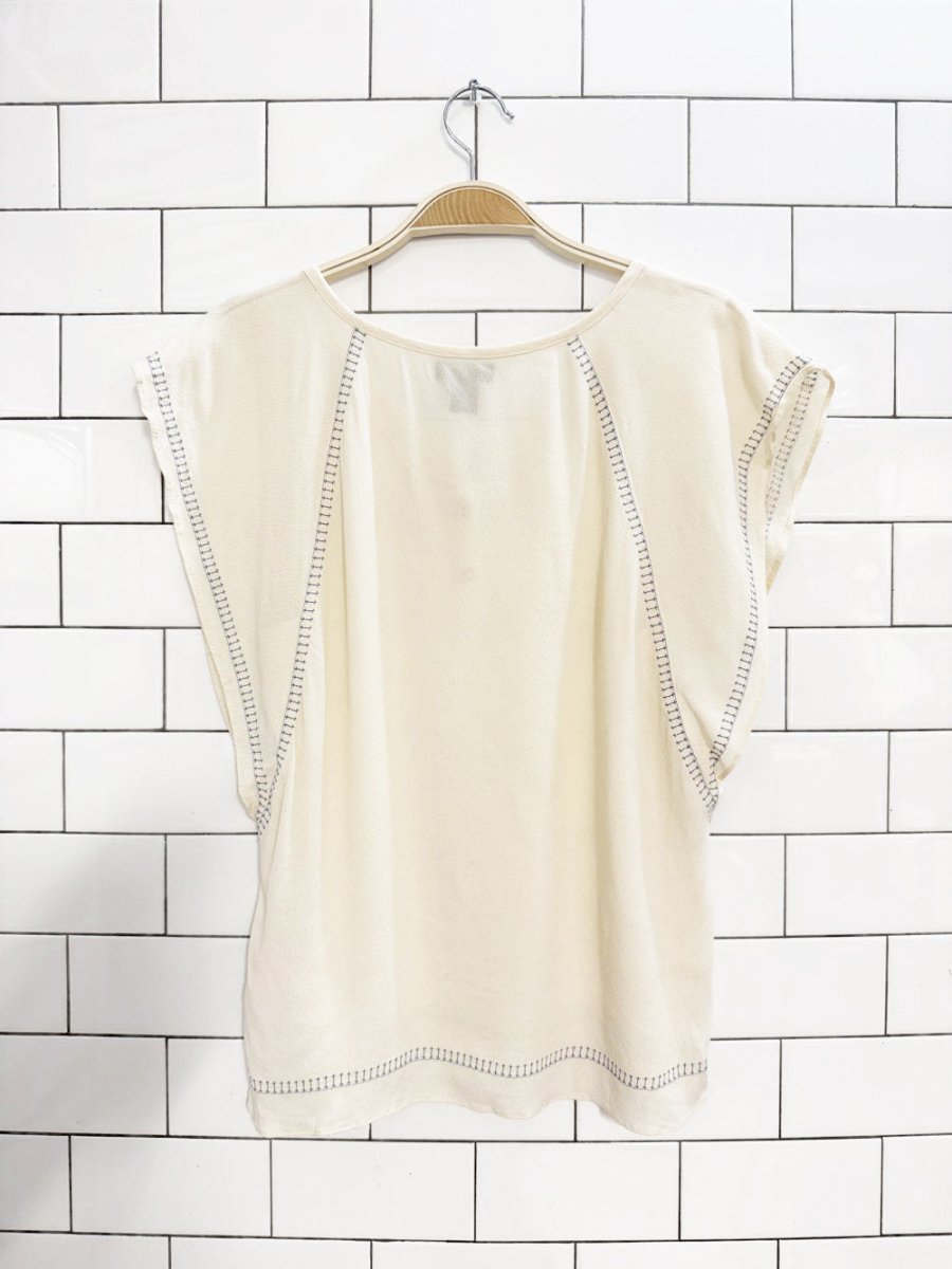 roots boho contrast stitch flowy front tie blouse - good market thrift store