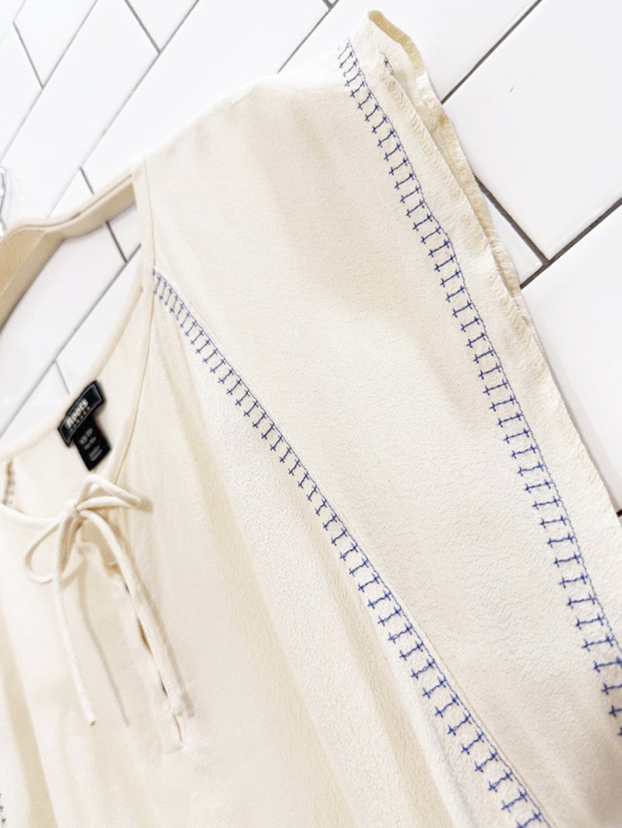 roots boho contrast stitch flowy front tie blouse - good market thrift store