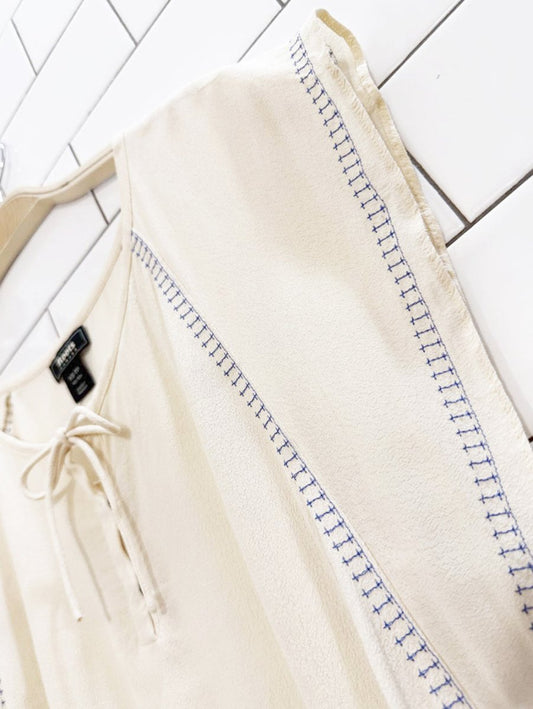 roots boho contrast stitch flowy front tie blouse - good market thrift store
