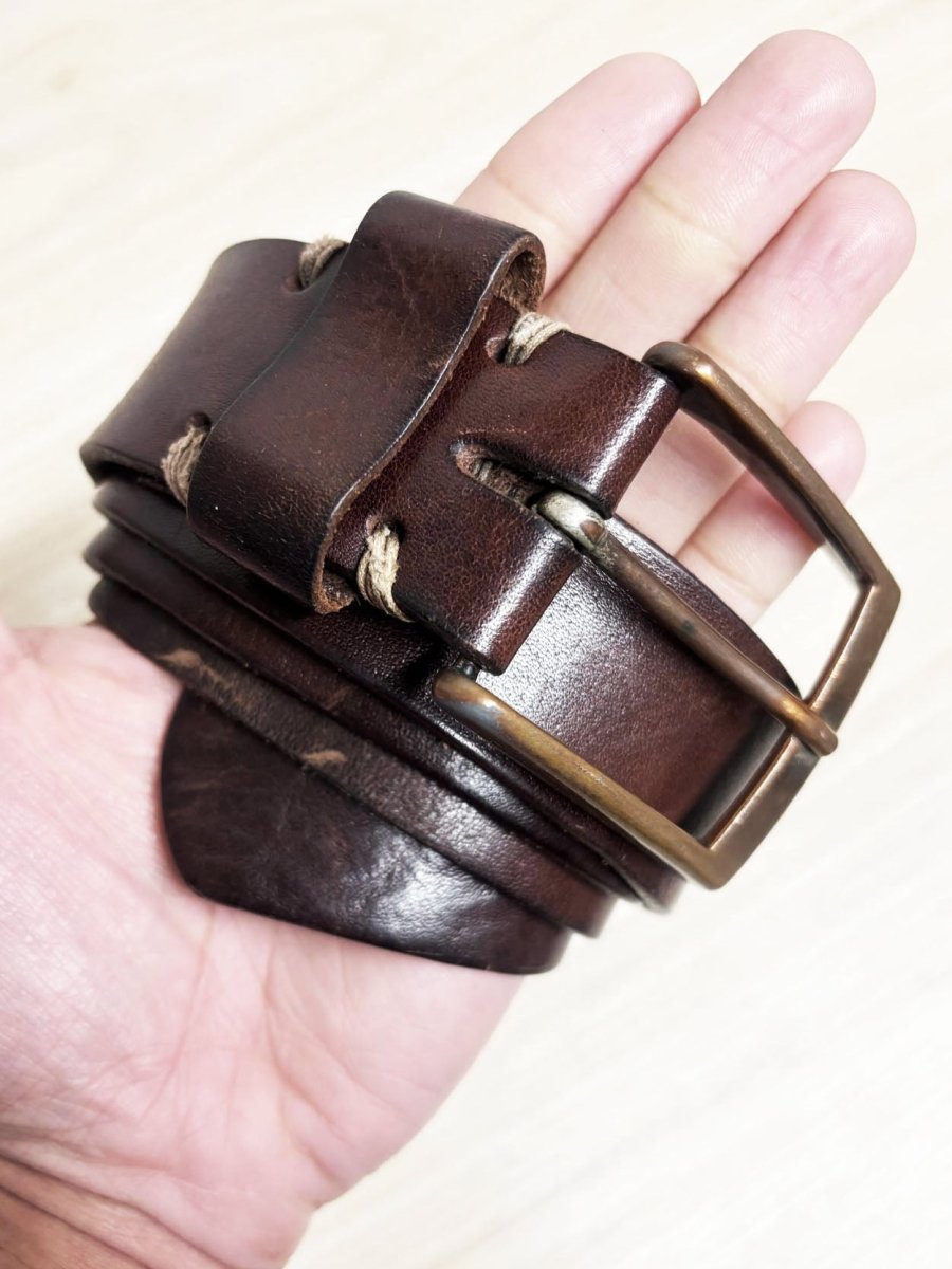 roots leather brass buckle belt - good market thrift store