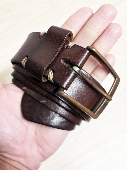 roots leather brass buckle belt - good market thrift store