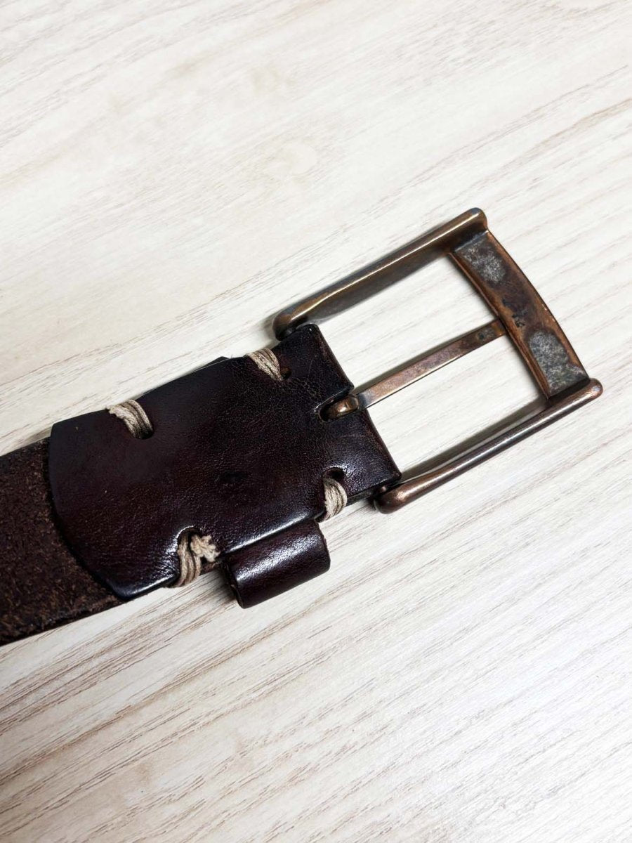 roots leather brass buckle belt - good market thrift store