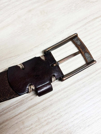 roots leather brass buckle belt - good market thrift store