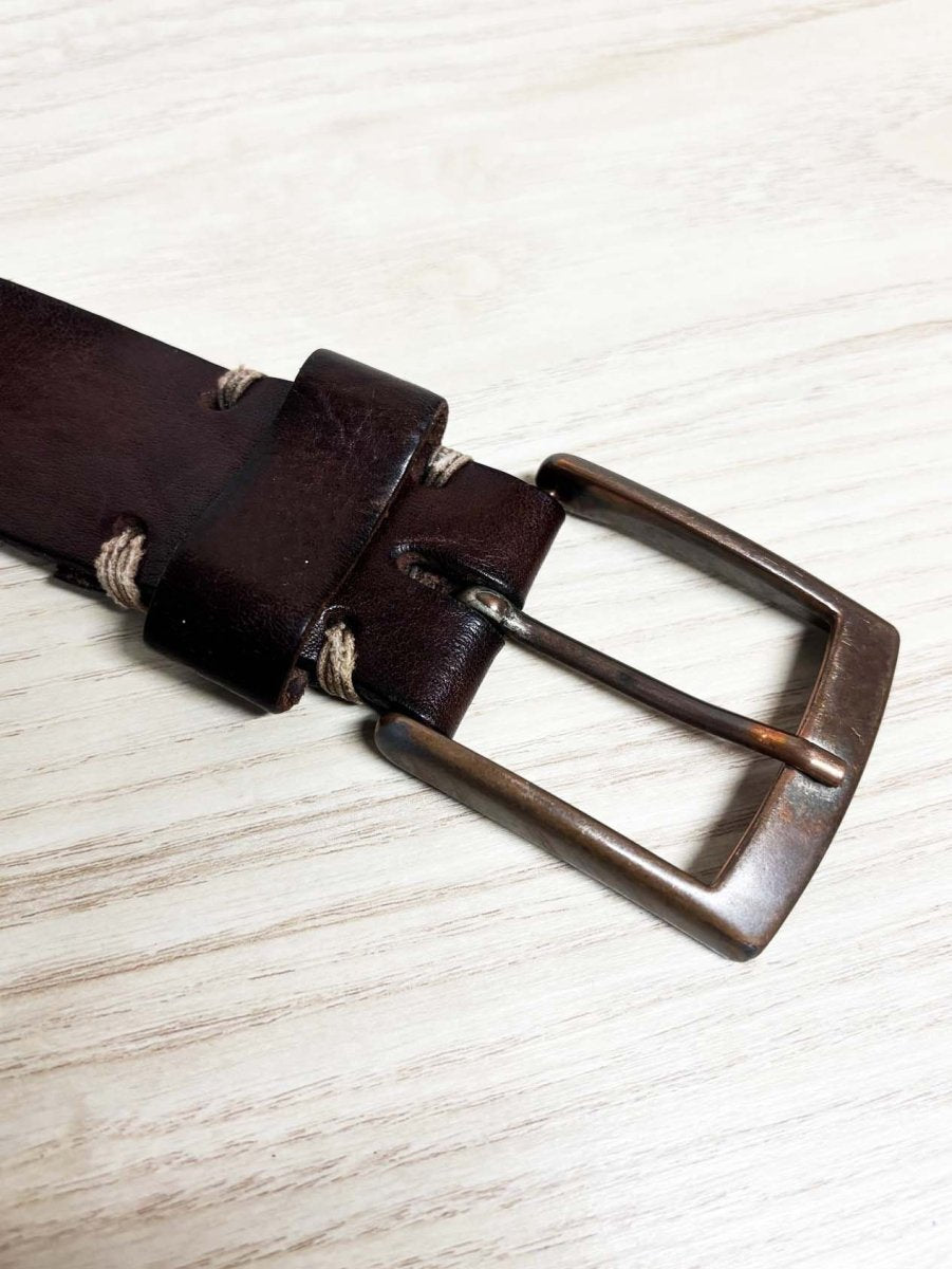 roots leather brass buckle belt - good market thrift store