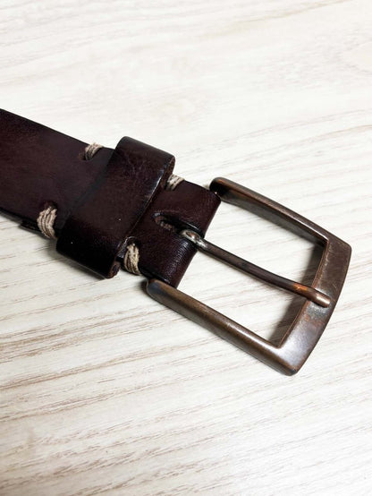 roots leather brass buckle belt - good market thrift store