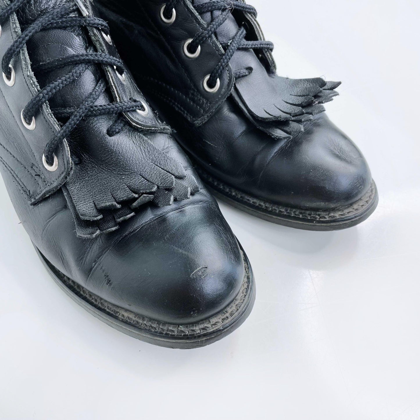 vintage black leather rodeo kiltie roper boot - size 7.5