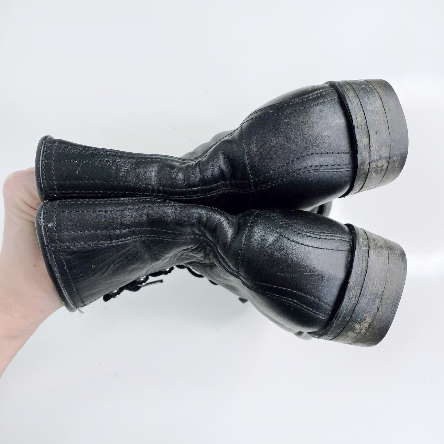 vintage black leather rodeo kiltie roper boot - size 7.5