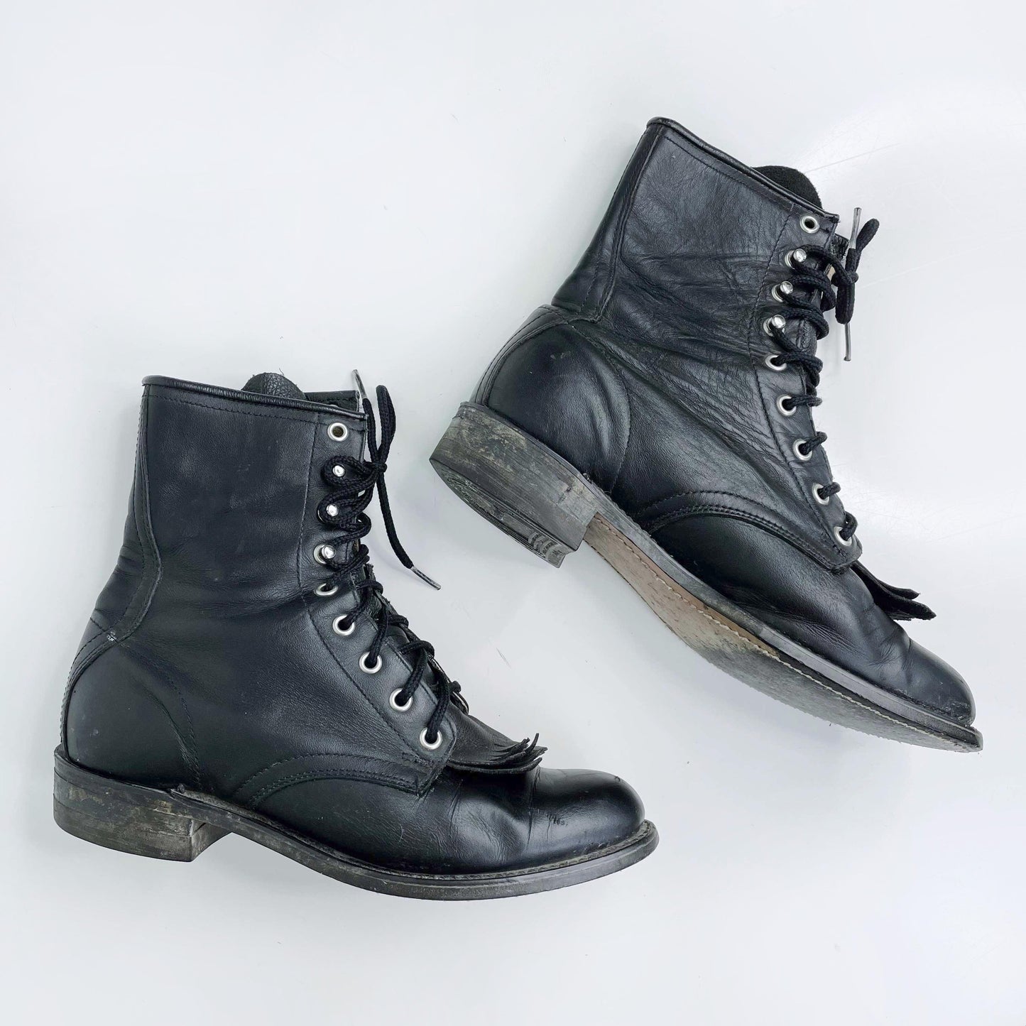 vintage black leather rodeo kiltie roper boot - size 7.5