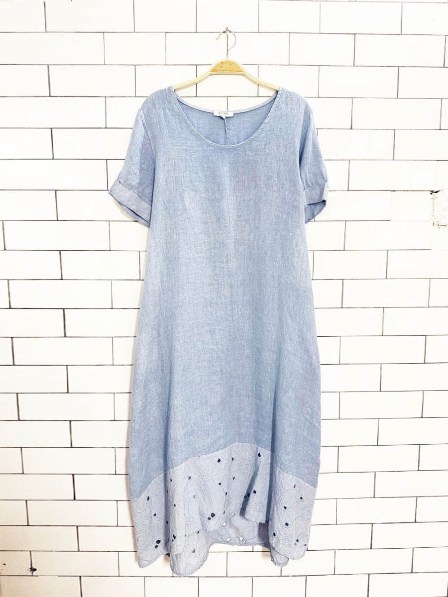 rosemarine 100% linen oversized floral eyelet trim maxi dress | made in Italy - good market thrift store