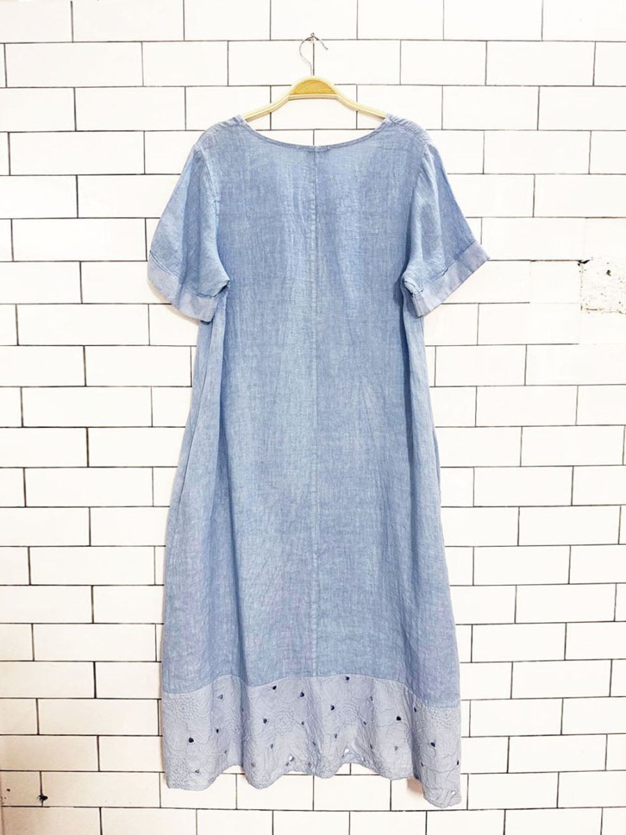 rosemarine 100% linen oversized floral eyelet trim maxi dress | made in Italy - good market thrift store