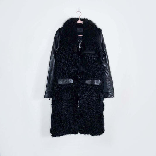 rudsak black mongolian sheepskin wool leather coat - size large
