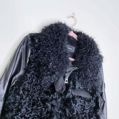 rudsak black mongolian sheepskin wool leather coat - size large