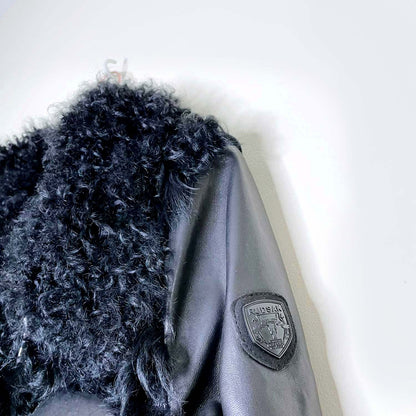 rudsak black mongolian sheepskin wool leather coat - size large
