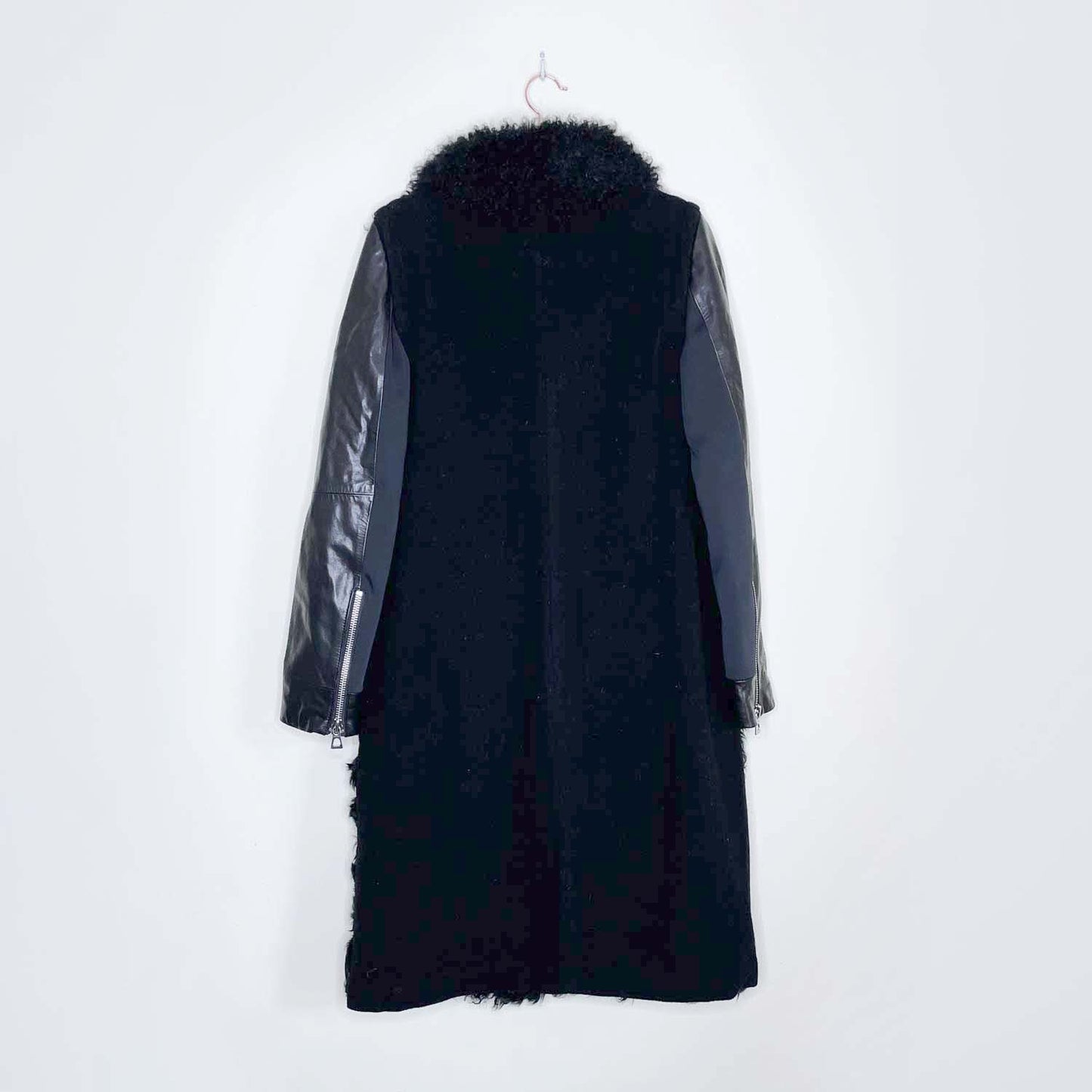 rudsak black mongolian sheepskin wool leather coat - size large