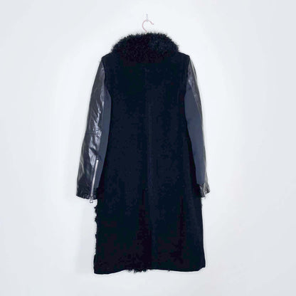 rudsak black mongolian sheepskin wool leather coat - size large