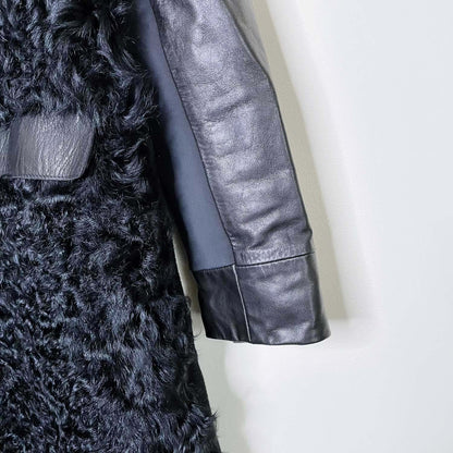 rudsak black mongolian sheepskin wool leather coat - size large