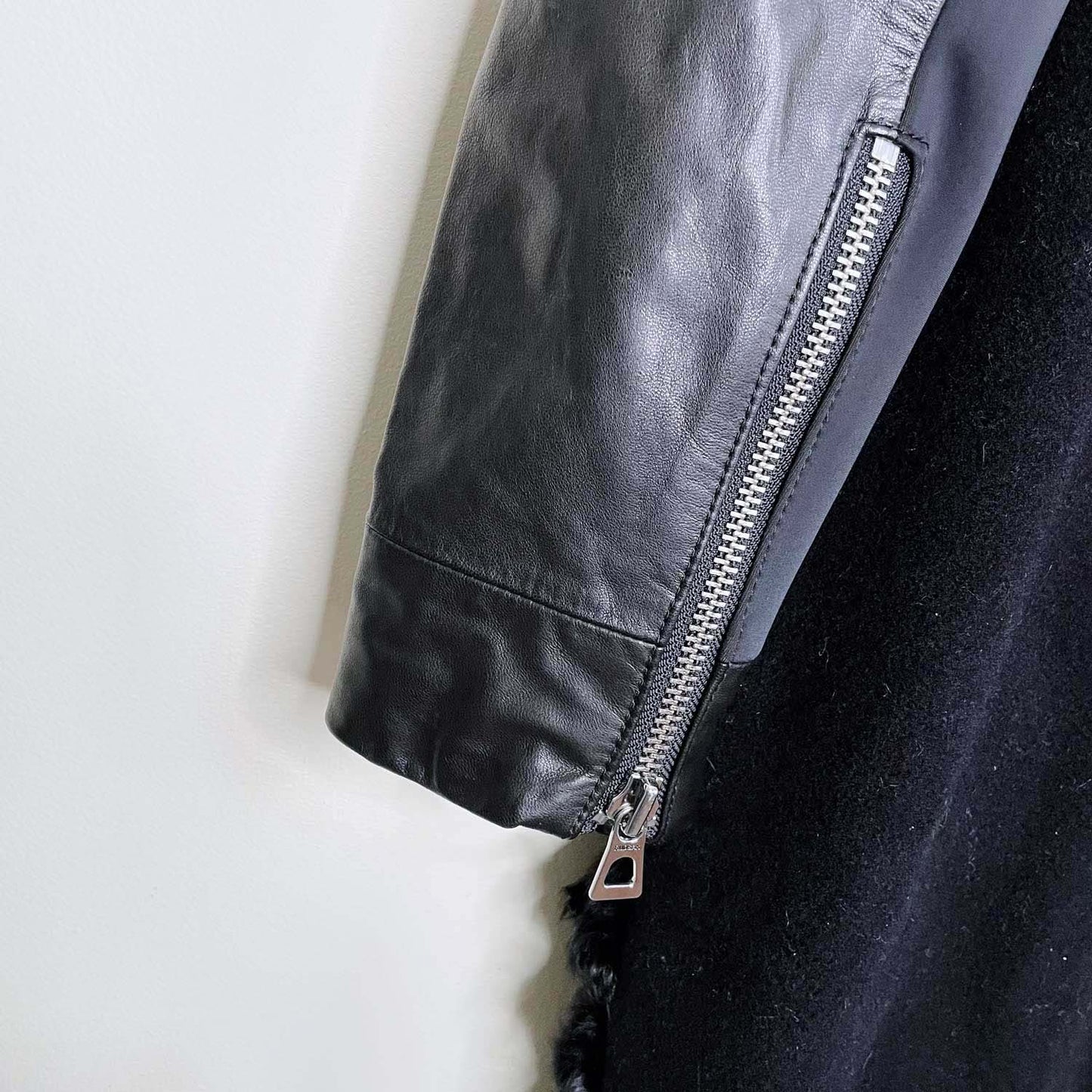 rudsak black mongolian sheepskin wool leather coat - size large