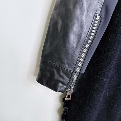 rudsak black mongolian sheepskin wool leather coat - size large