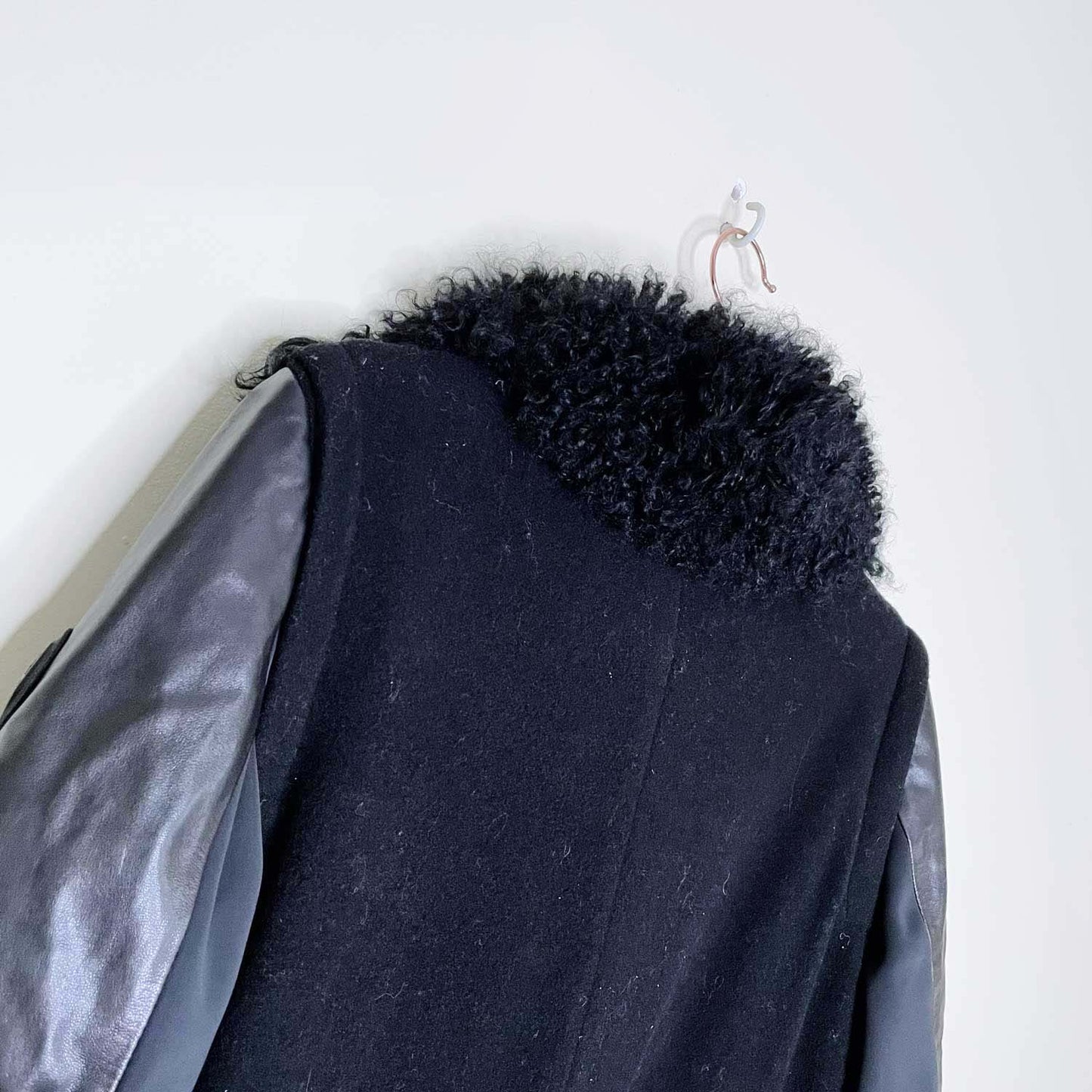 rudsak black mongolian sheepskin wool leather coat - size large