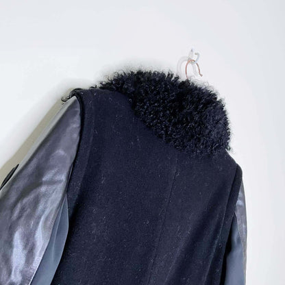rudsak black mongolian sheepskin wool leather coat - size large