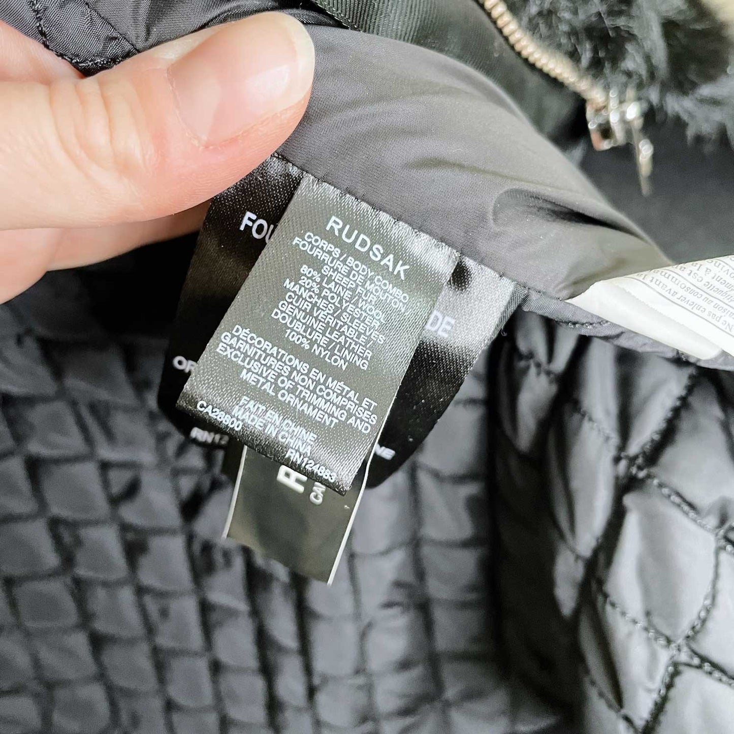 rudsak black mongolian sheepskin wool leather coat - size large