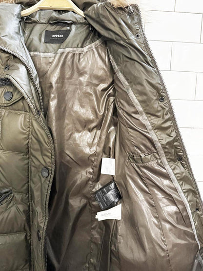 rudsak gloria down form - fitting raccoon fur puffer coat - good market thrift store