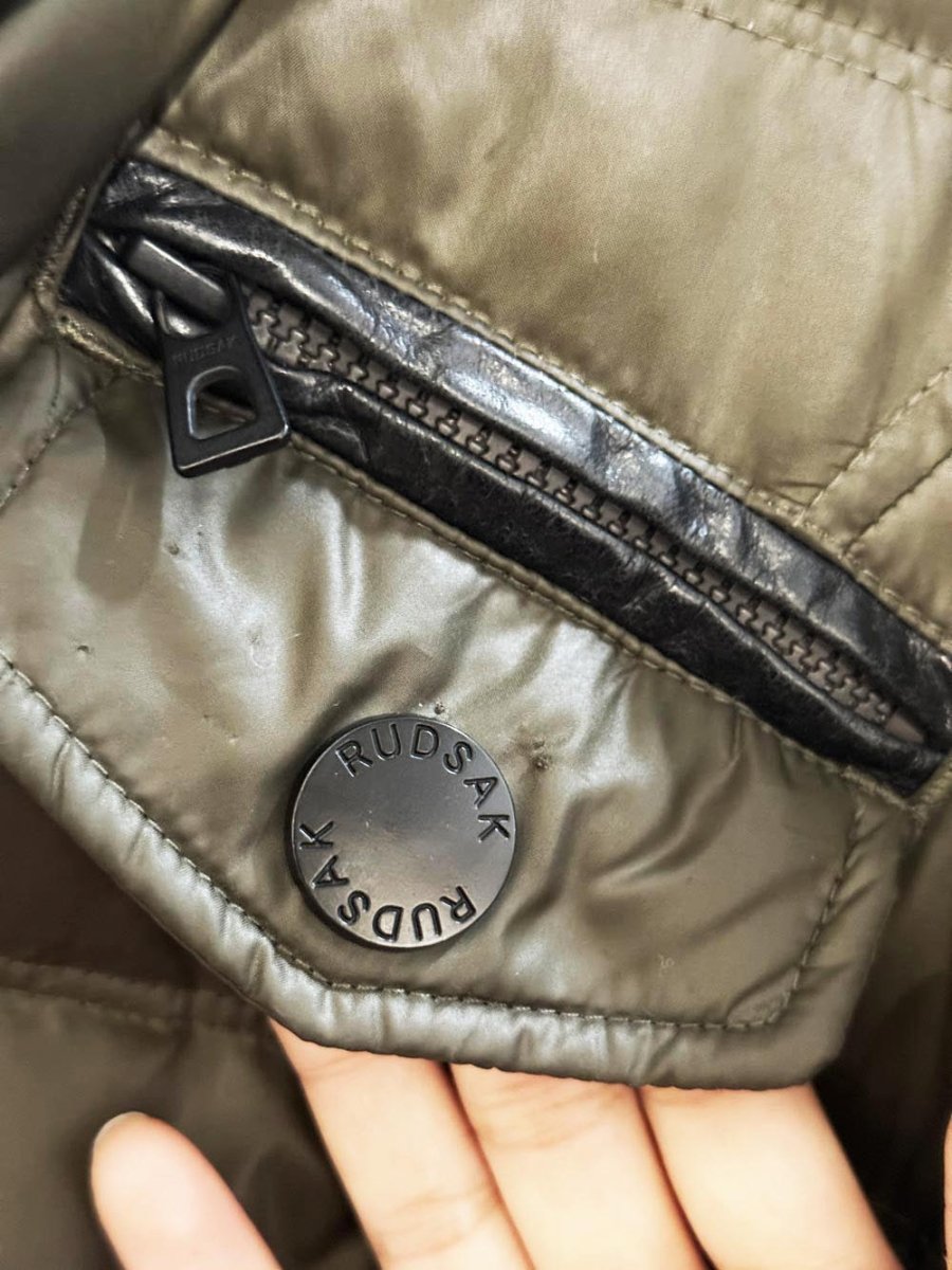 rudsak gloria down form - fitting raccoon fur puffer coat - good market thrift store