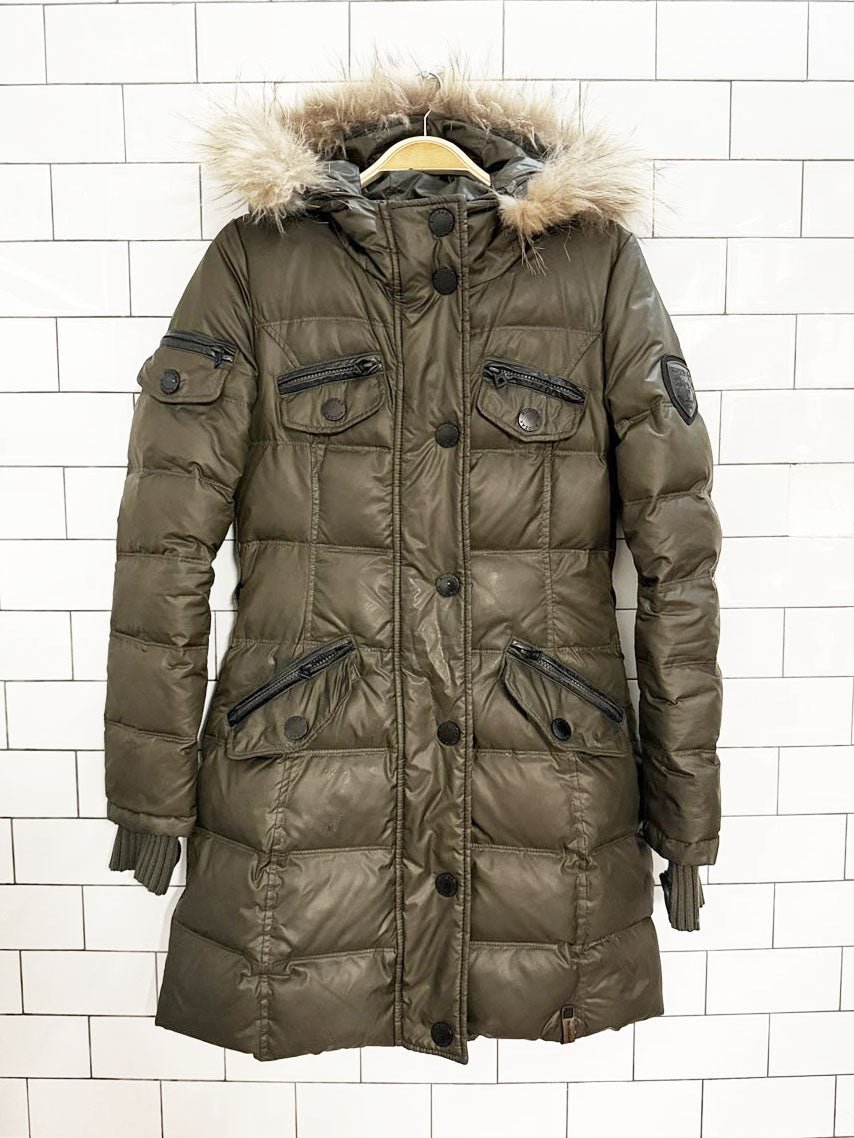 rudsak gloria down form - fitting raccoon fur puffer coat - good market thrift store
