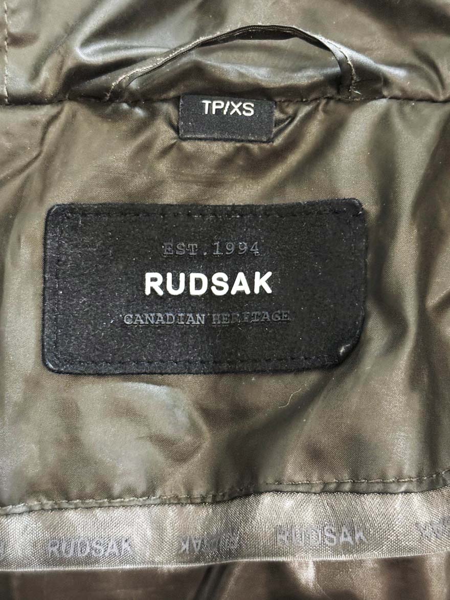 rudsak gloria down form - fitting raccoon fur puffer coat - good market thrift store