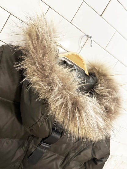 rudsak gloria down form - fitting raccoon fur puffer coat - good market thrift store