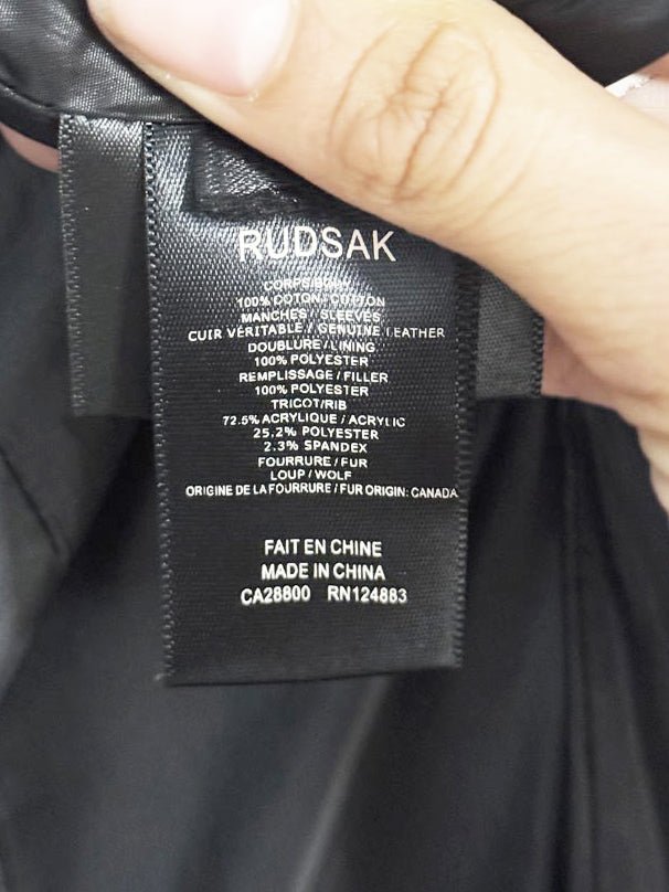 rudsak leather sleeve wolf fur trim hooded parka - good market thrift store