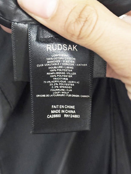 rudsak leather sleeve wolf fur trim hooded parka - good market thrift store