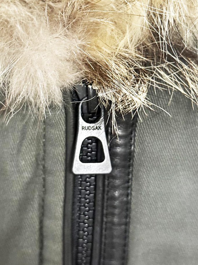 rudsak leather sleeve wolf fur trim hooded parka - good market thrift store