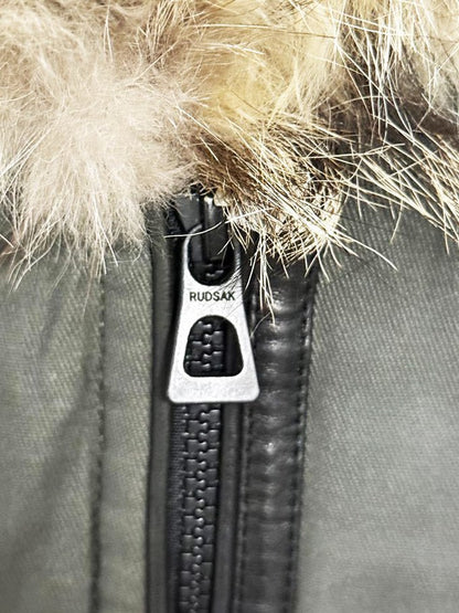 rudsak leather sleeve wolf fur trim hooded parka - good market thrift store