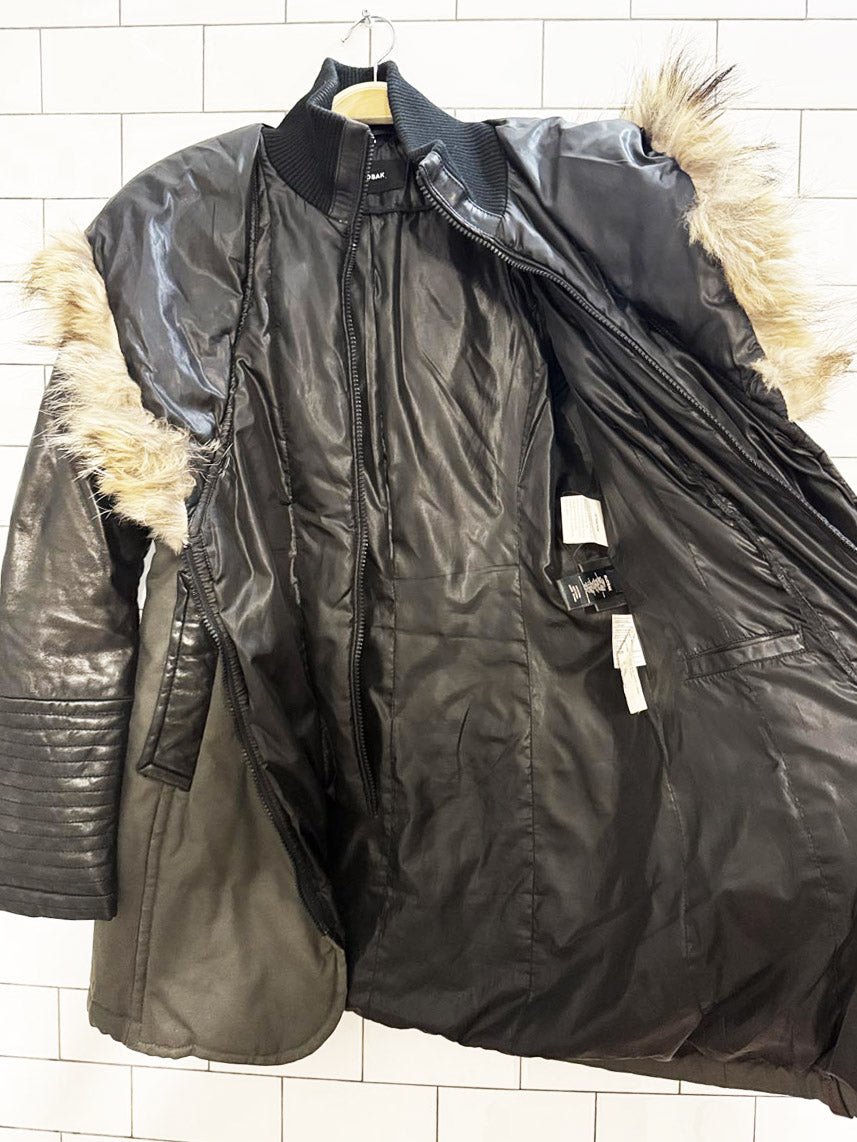 rudsak leather sleeve wolf fur trim hooded parka - good market thrift store