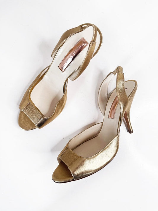 rupert sanderson metallic slingback peeptoe heeled sandals - good market thrift store