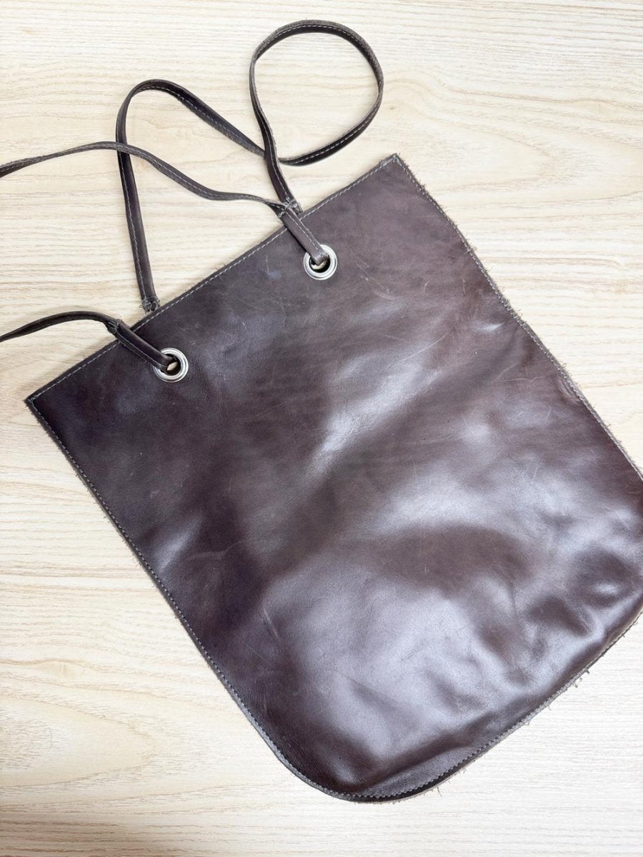 rustic leather shoulder tote bag - good market thrift store