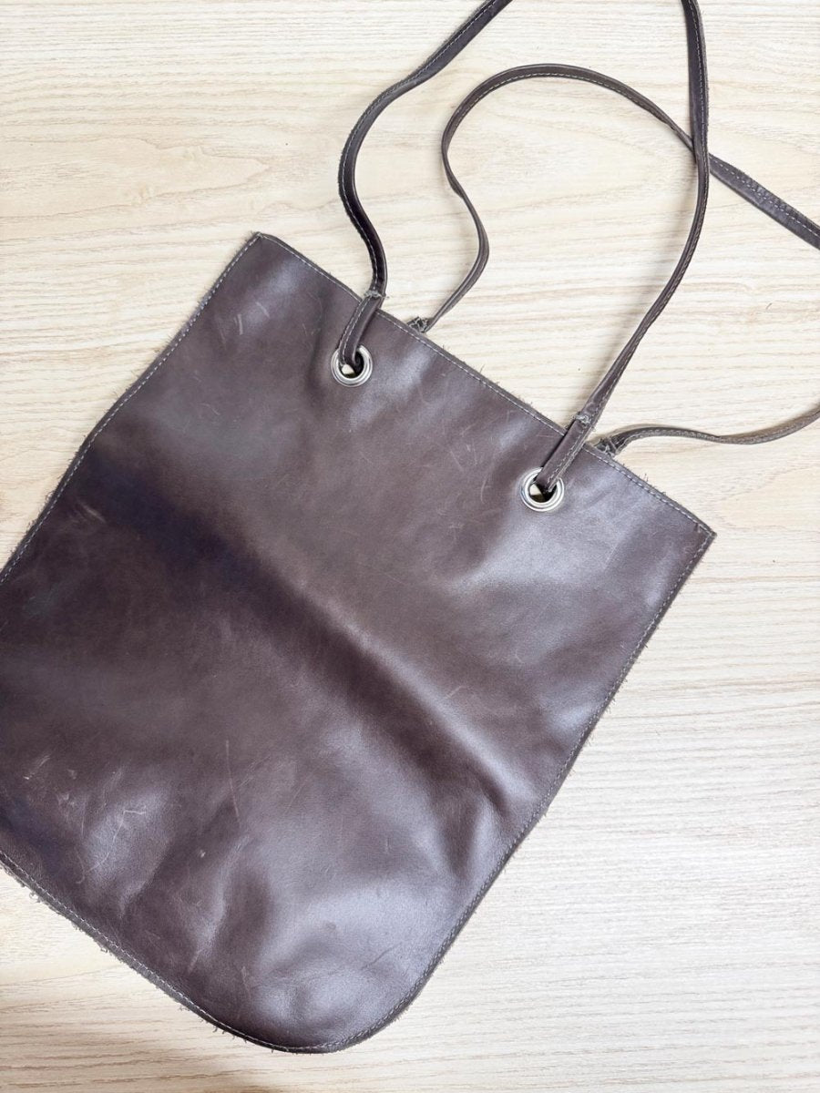 rustic leather shoulder tote bag - good market thrift store