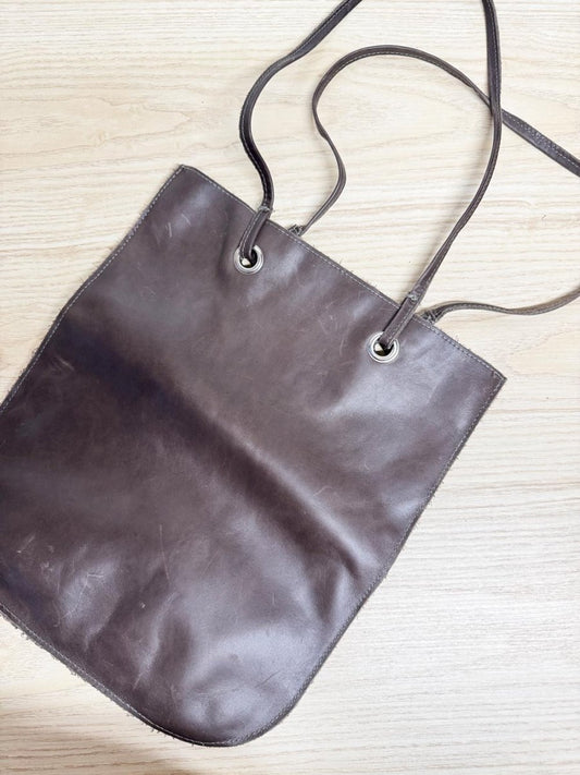 rustic leather shoulder tote bag - good market thrift store