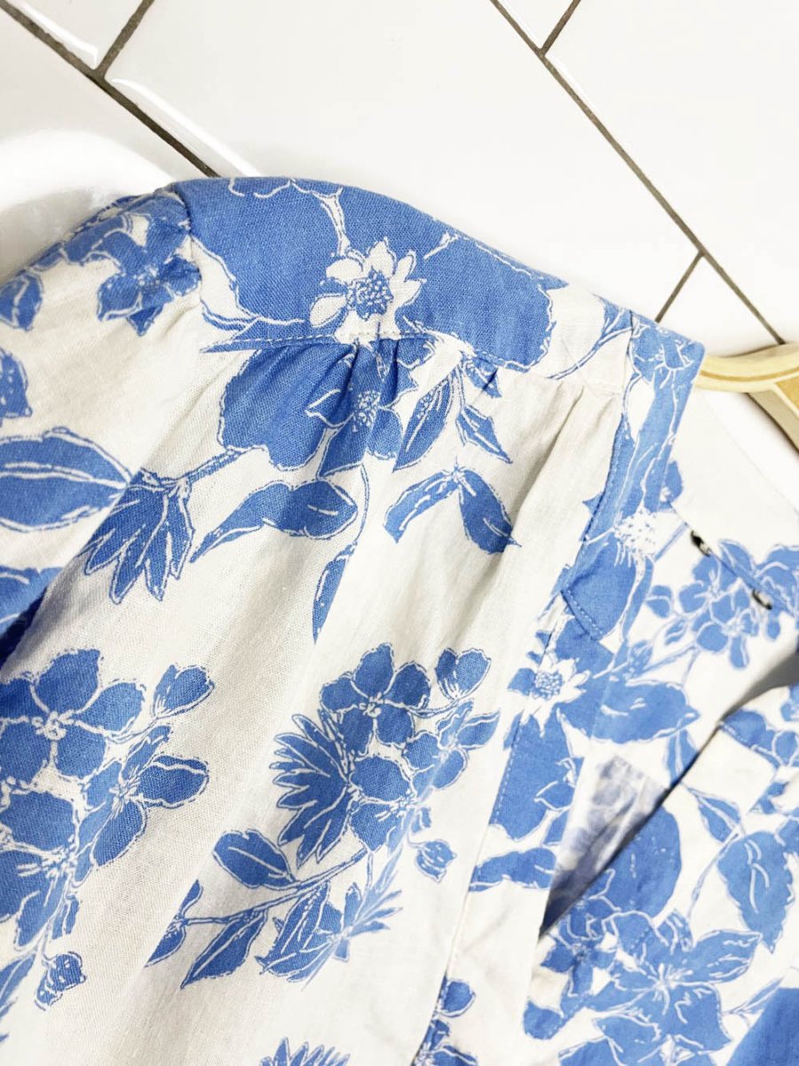 rw&co linen - blend puff sleeve floral blouse - good market thrift store