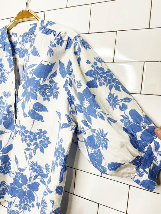 rw&co linen - blend puff sleeve floral blouse - good market thrift store