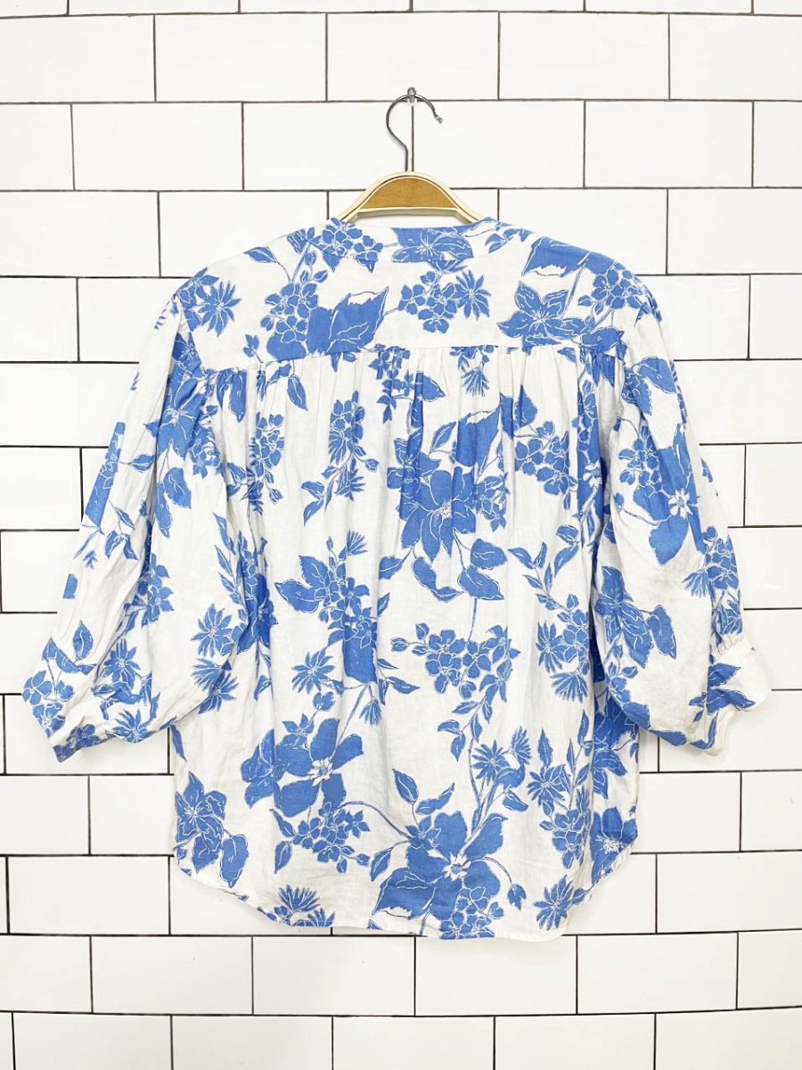 rw&co linen - blend puff sleeve floral blouse - good market thrift store