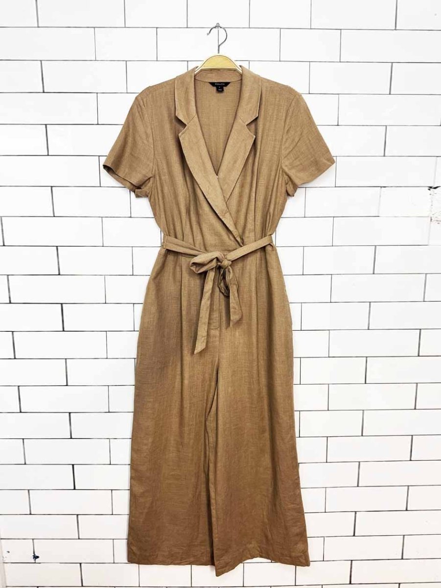 rw&co linen-blend wide leg collared jumpsuit - good market thrift store