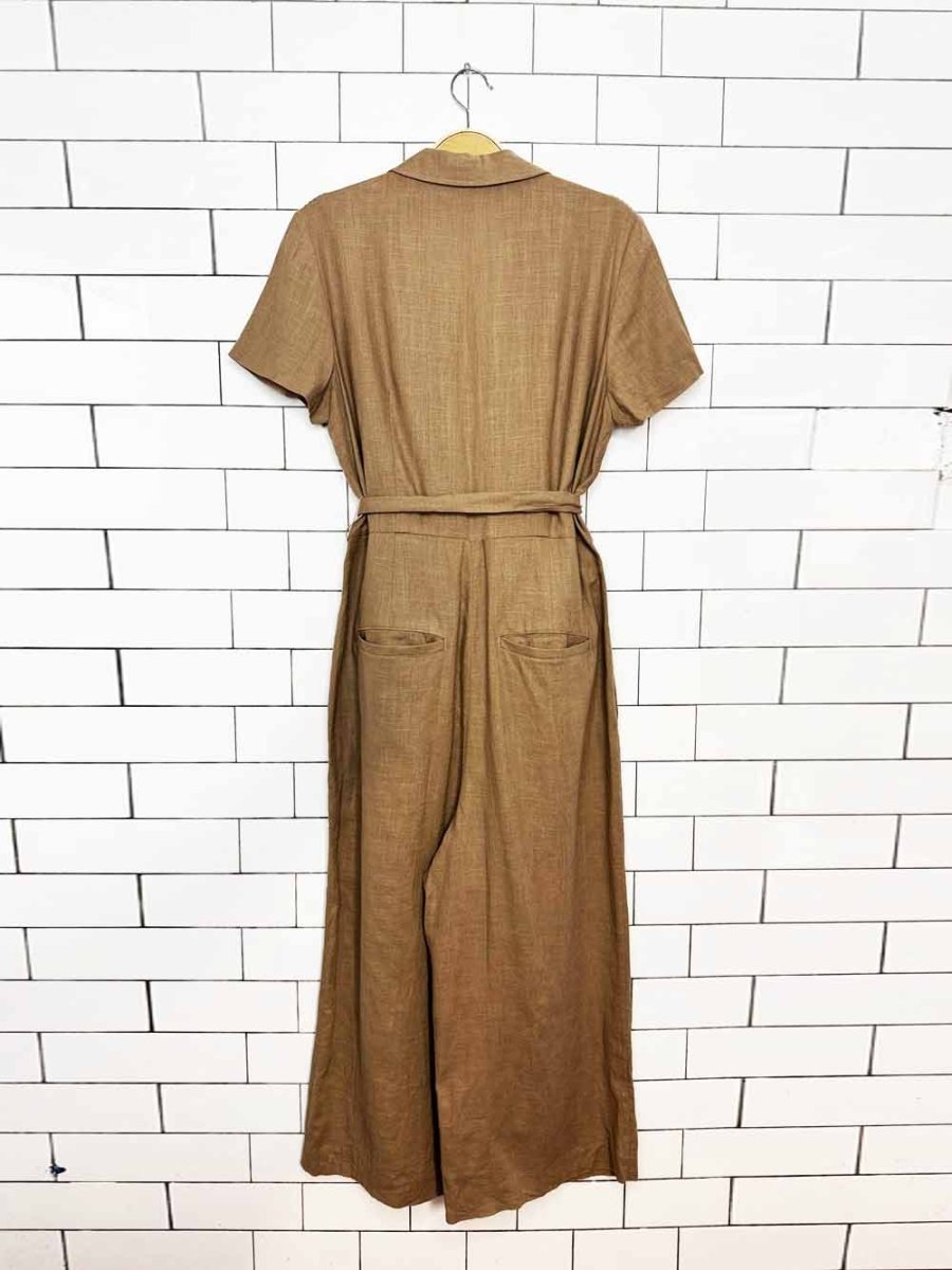 rw&co linen-blend wide leg collared jumpsuit - good market thrift store