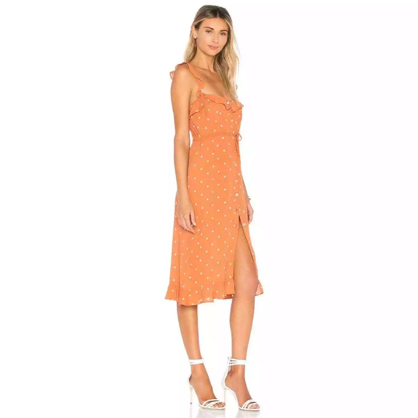 for love & lemons natalia dot midi dress